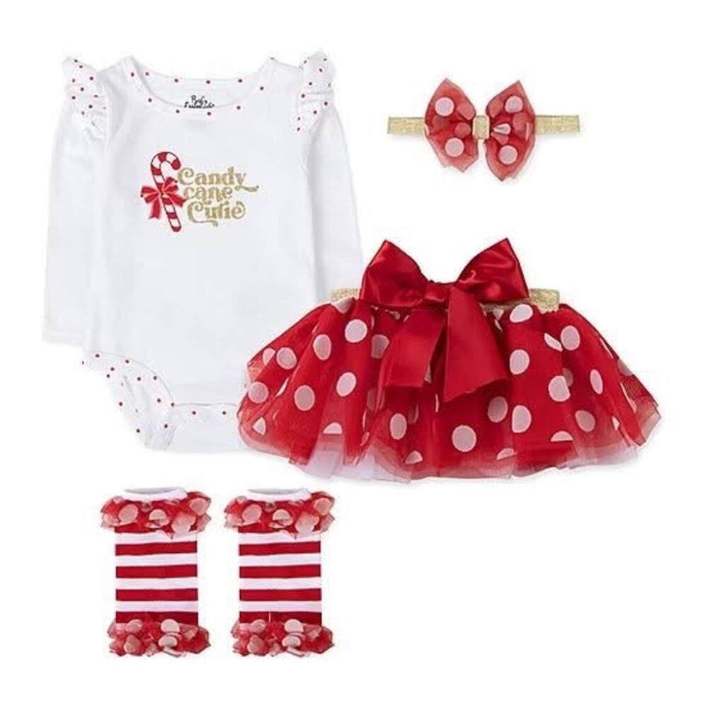 NEW! Baby Essentials Baby Girls Christmas Holiday 4-pc. Clothing Set Size 3M